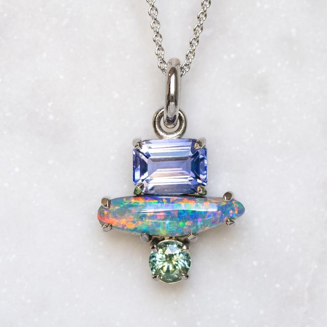 One-off Black Opal Creatures Pendant in 18ct White Gold (In Stock)