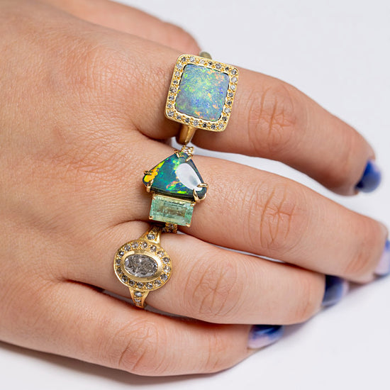 One-off Black Opal Frame Ring In 18ct Yellow Gold, Size L and a half (In Stock)