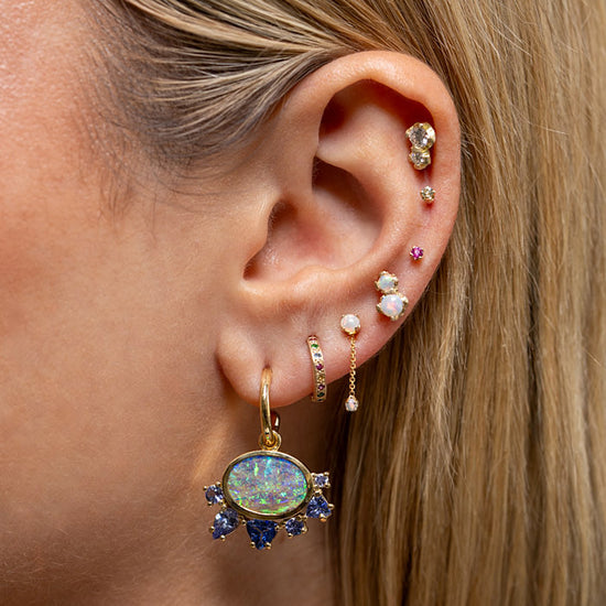 One-off Boulder Opal And Tanzanite Cluster Earrings In 18ct Yellow Gold (In Stock)