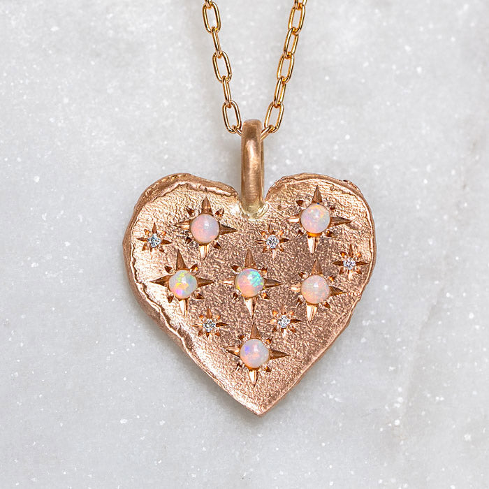 One-off Crystal Opal Big Heart Necklace In 9ct Rose Gold (In Stock)