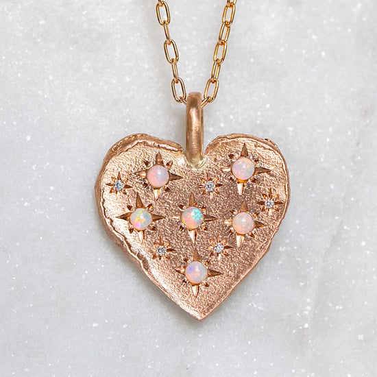 One-off Crystal Opal Big Heart Necklace In 9ct Rose Gold (In Stock)