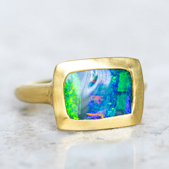 One-off Boulder Opal Ring In 18ct Yellow Gold, Size N (In Stock)