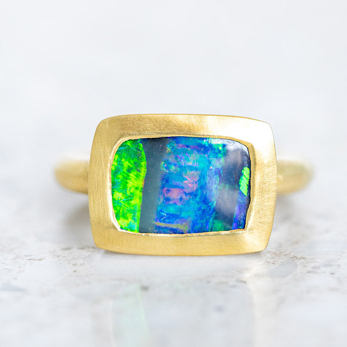 One-off Boulder Opal Ring In 18ct Yellow Gold, Size N (In Stock)