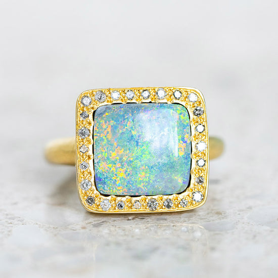 One-off Black Opal Frame Ring In 18ct Yellow Gold, Size L and a half (In Stock)