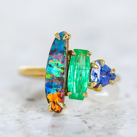 One-off Boulder Opal Splice Ring in 18ct Yellow Gold, Size L (In Stock)