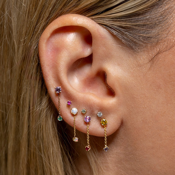 Purple Sapphire and Emerald Waterfall Single Stud