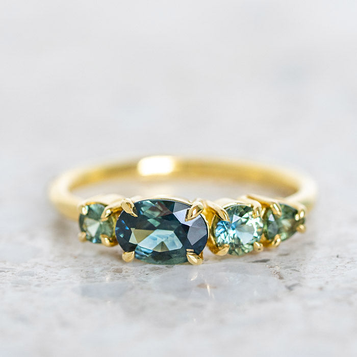 All Greens Sapphire Splice Ring in 14ct Yellow Gold, Size Q (In Stock)