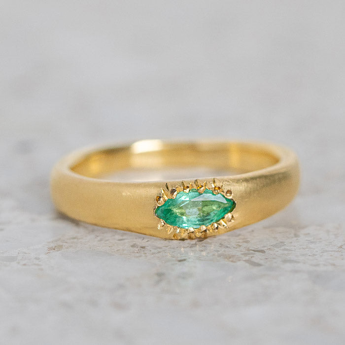 Emerald Marquise Wonky Stackable in 18ct Yellow Gold, Size K and a half (In Stock)