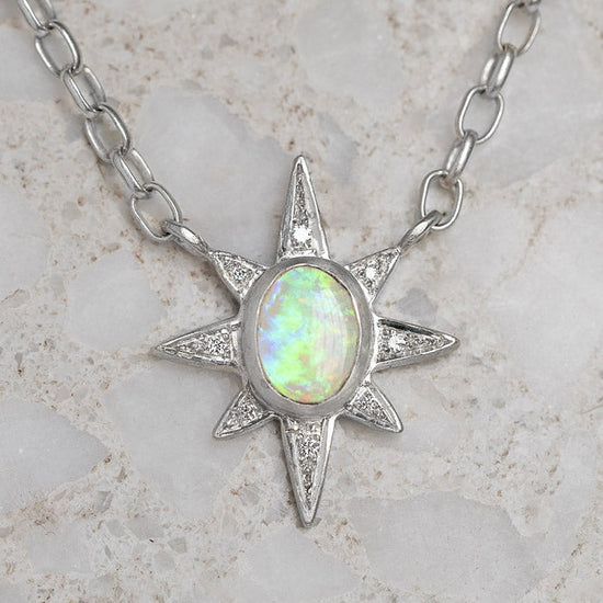 Crystal Opal and Diamond North Star Necklace, Silver (In Stock)
