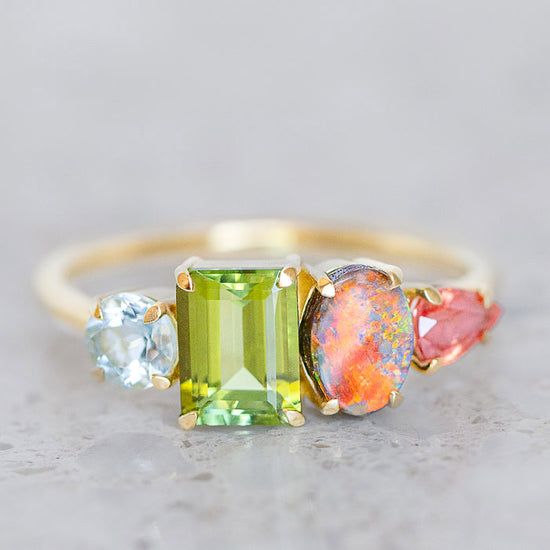 One-off Peridot Splice Ring in 18ct Yellow Gold, Size X (In Stock)