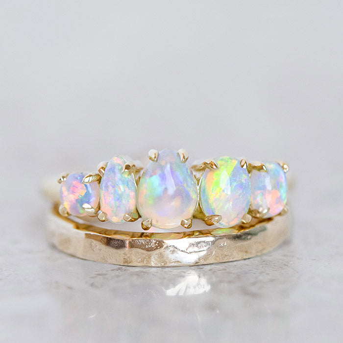 One-off Baby Tooth Crystal Opal Splice Ring in 18ct Yellow Gold, Size P (In Stock)