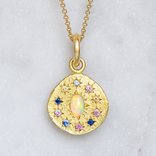 Opal Starburst Disc Necklace in 18ct Yellow Gold (In Stock)