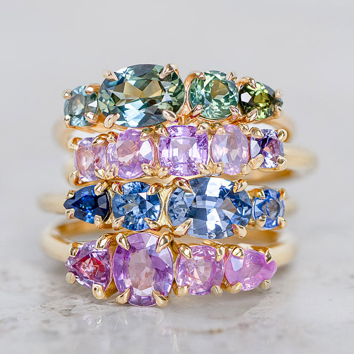 One-off Shades of Pink and Purple Sapphire Eternity Ring in 18ct Yellow Gold, Size N (In Stock)