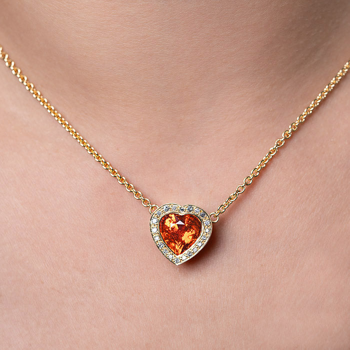 One-off Orange Garnet Big Heart Pendant in 18ct Yellow Gold (In Stock)