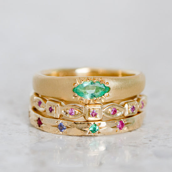 Emerald Marquise Wonky Stackable in 18ct Yellow Gold, Size K and a half (In Stock)