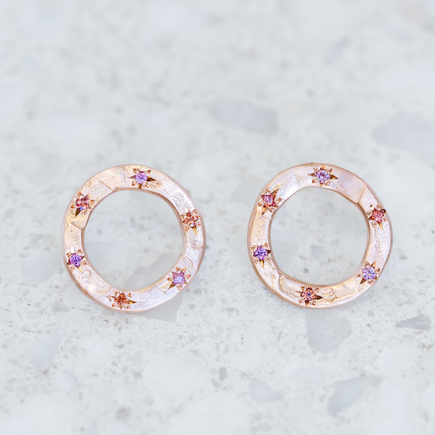 Sapphire Medium Open Pebble Earrings in 14ct Rose Gold (In Stock)