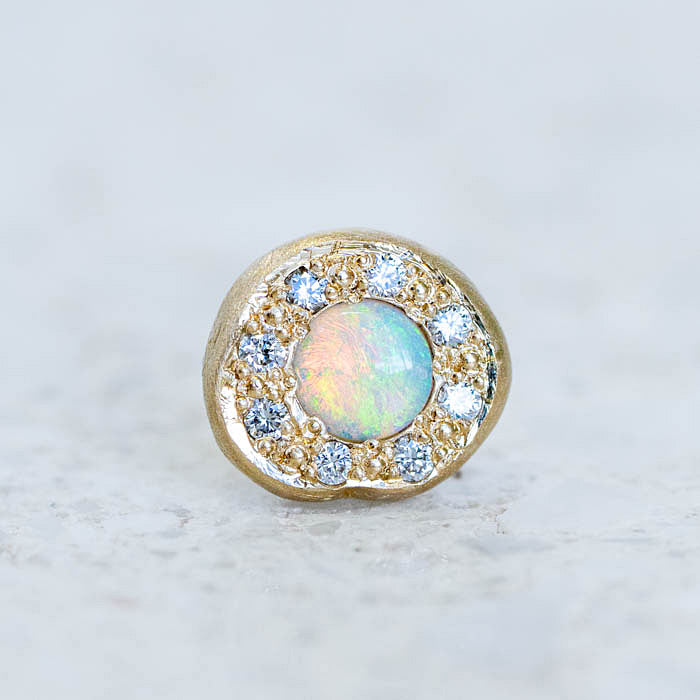 Opal and Diamond Single Pebble Earring