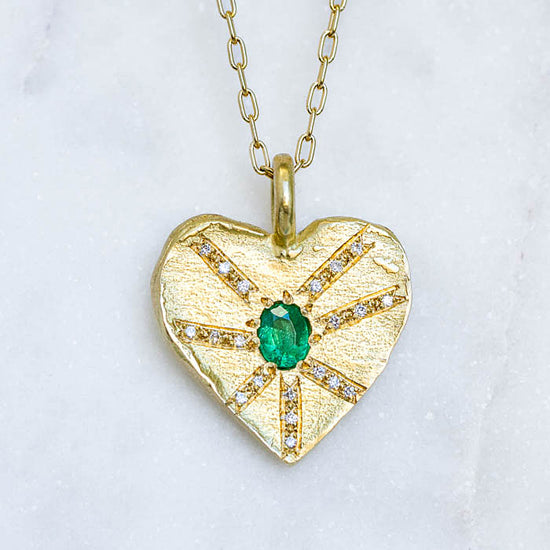 One-off Emerald Sacred Big Heart Necklace In 18ct Yellow Gold (In Stock)