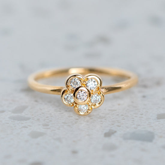 Diamond Daisy Stacking Ring in 9ct Yellow Gold, Size L (In Stock)