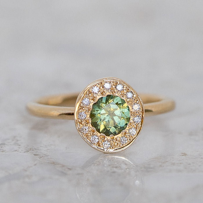 Green Sapphire and Diamond Pebble Ring