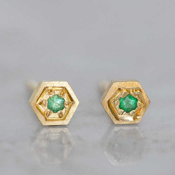 Emerald Hexagon Single Stud