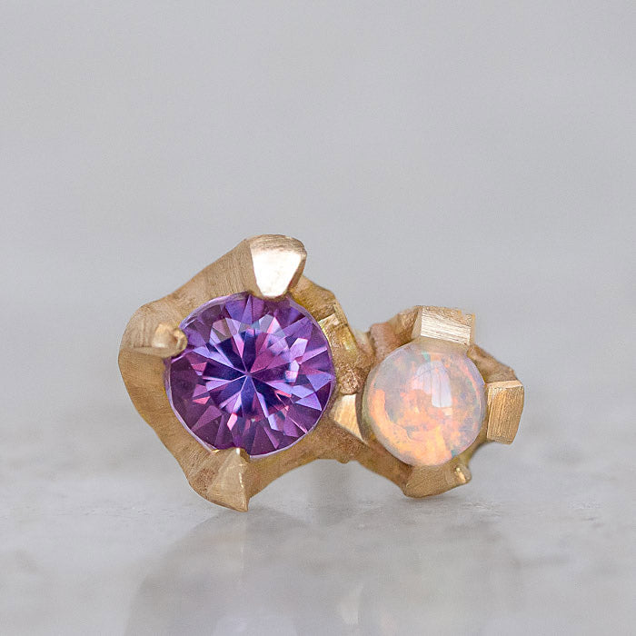 Sapphire and Opal Bud Single Stud in 14ct Yellow Gold (In Stock)