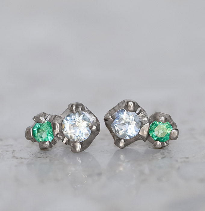 Aquamarine and Emerald Bud Single Stud