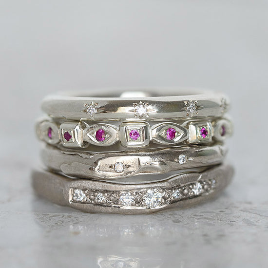 Load image into Gallery viewer, Pink Sapphire Studded Victorian Band in 9ct White Gold, Size P (In Stock)
