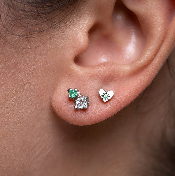 Aquamarine and Emerald Bud Single Stud