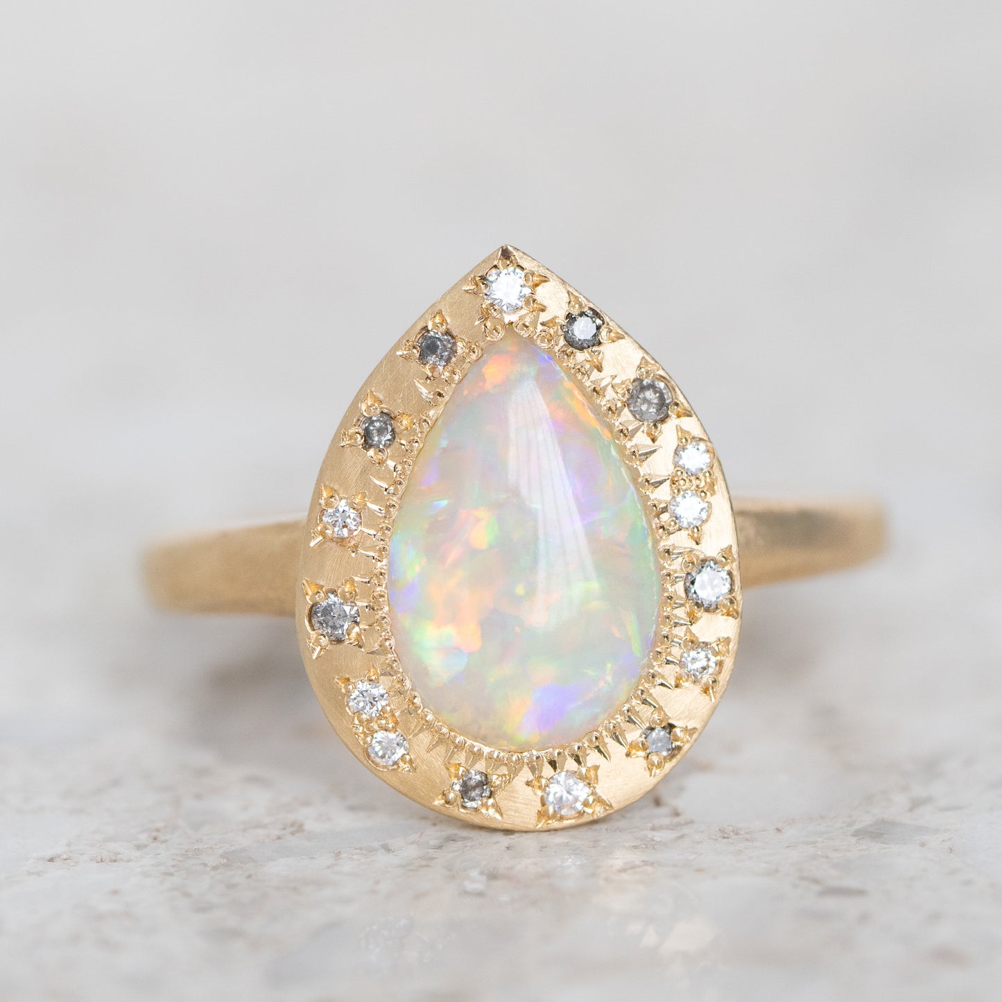 One-off Crystal Opal Eclipse Ring in 18ct Yellow Gold, Size M and a half (In Stock)