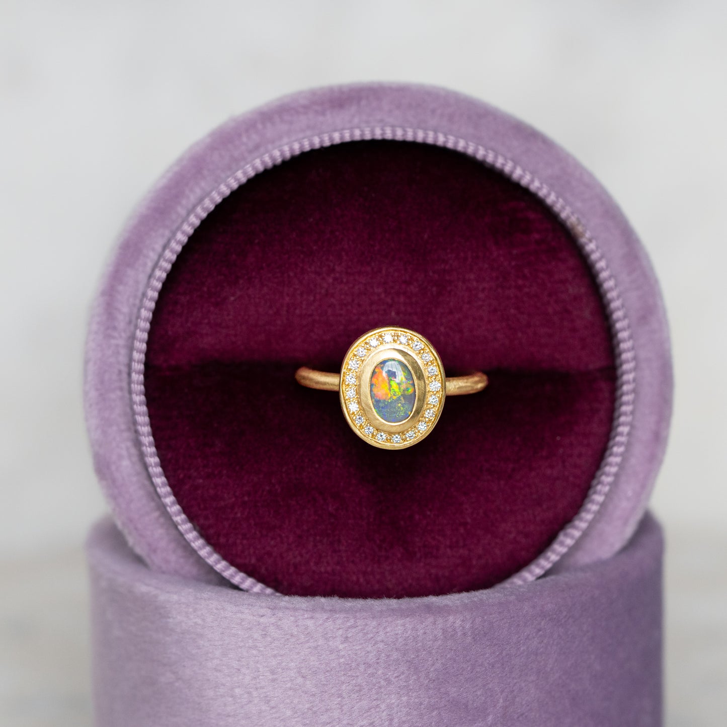 One-off Mini Black Opal Pompeii Ring in 18ct Yellow Gold, Size K (In Stock)