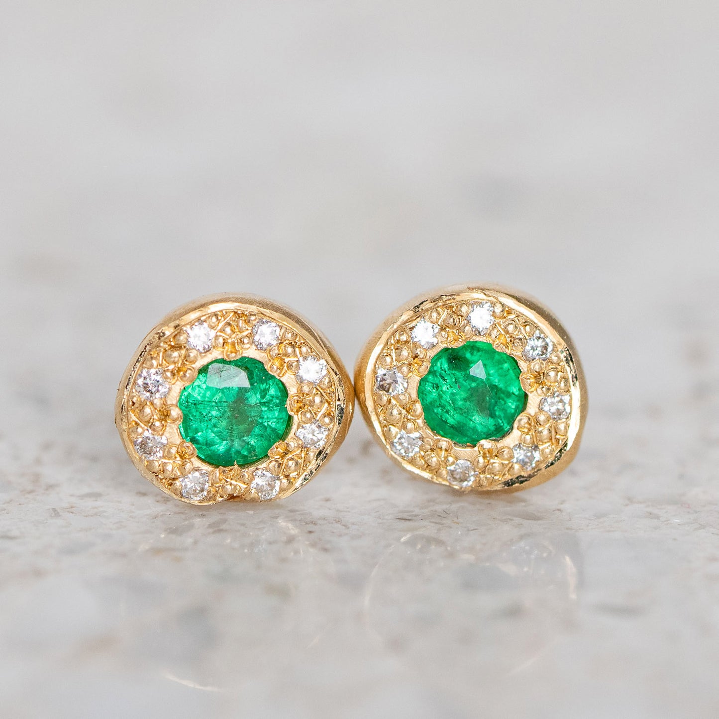 Emerald and Diamond Single Pebble Earring