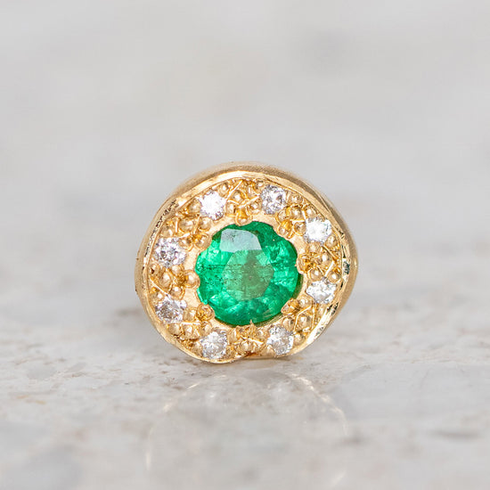 Emerald and Diamond Single Pebble Earring