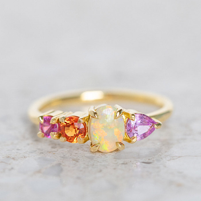 One-off Sunset Opal Splice Ring in 18ct Yellow Gold, Size Q (In Stock)