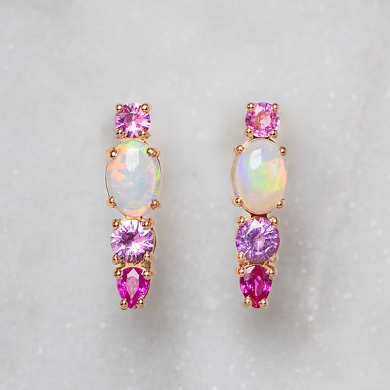 Crystal Opal And Pink Sapphire Splice Earrings