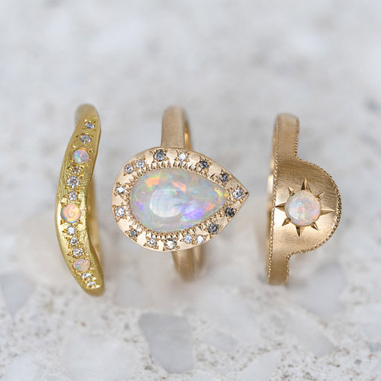 One-off Crystal Opal Eclipse Ring in 18ct Yellow Gold, Size M and a half (In Stock)