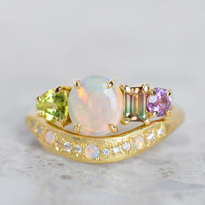 Crystal Opal and Diamond Celestial Hidden Treasure Band