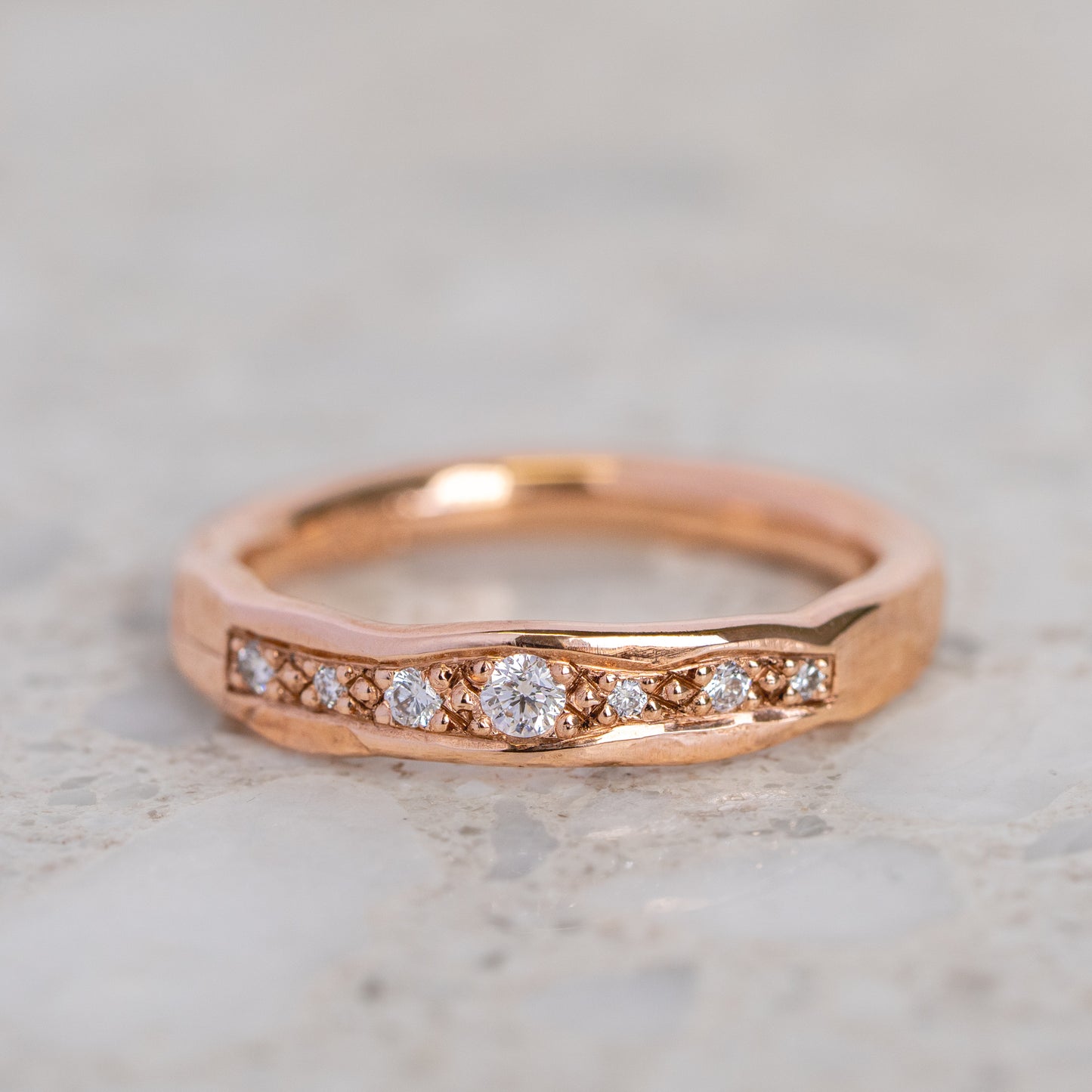 Diamond Wonky Bar Band in 9ct Rose Gold, Size J (In Stock)