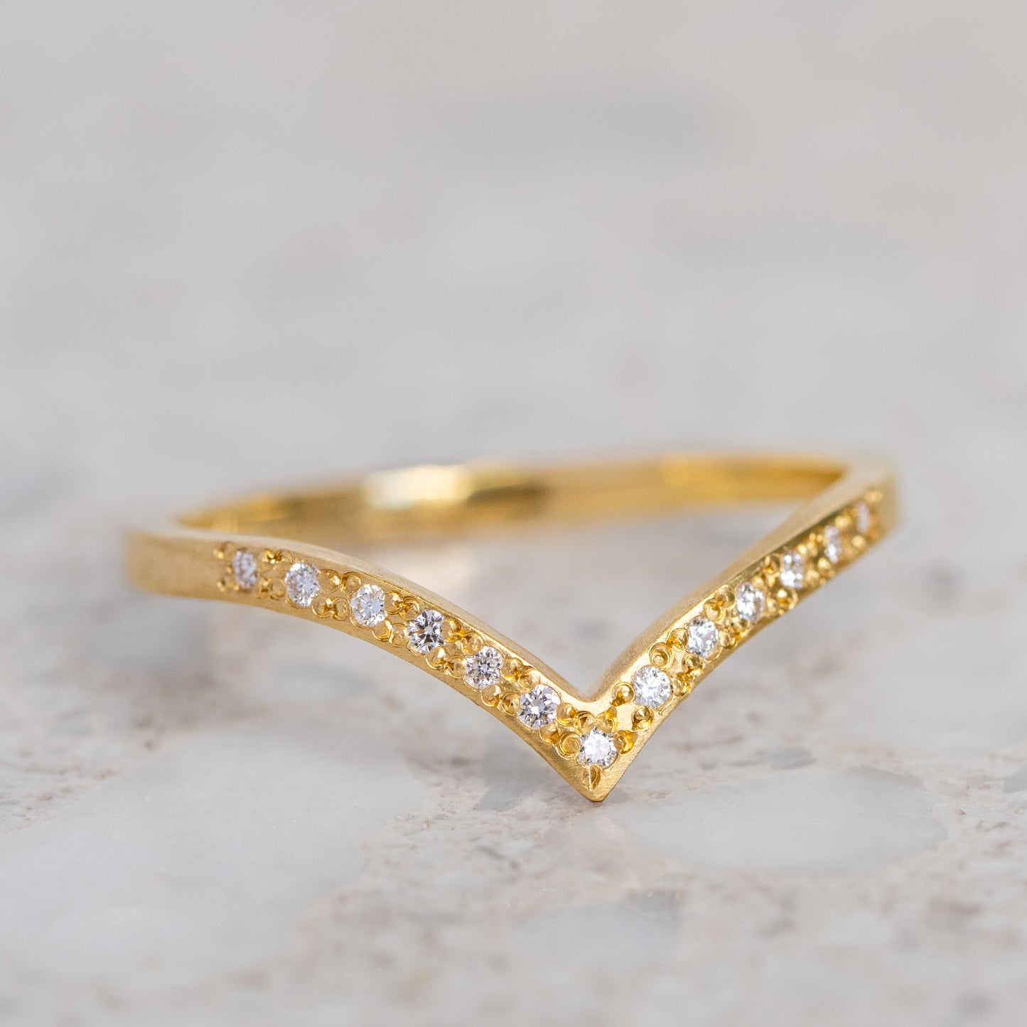 Fine Diamond V Band in 18ct Yellow Gold, Size M and a half (In Stock)