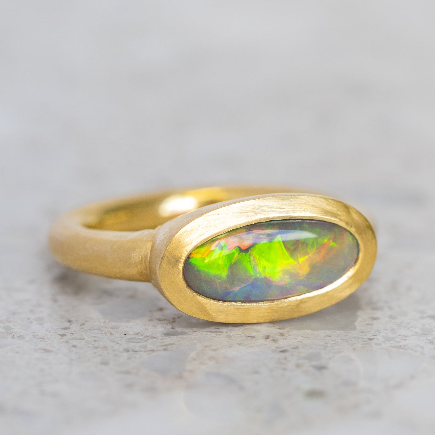 One-off Black Opal Ring in 18ct Yellow Gold, Size P and a half (In Stock)