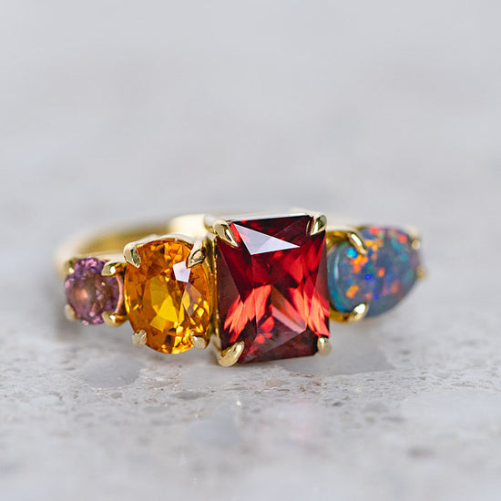 One-off Garnet Splice Ring in 18ct Yellow Gold, Size N (In Stock)