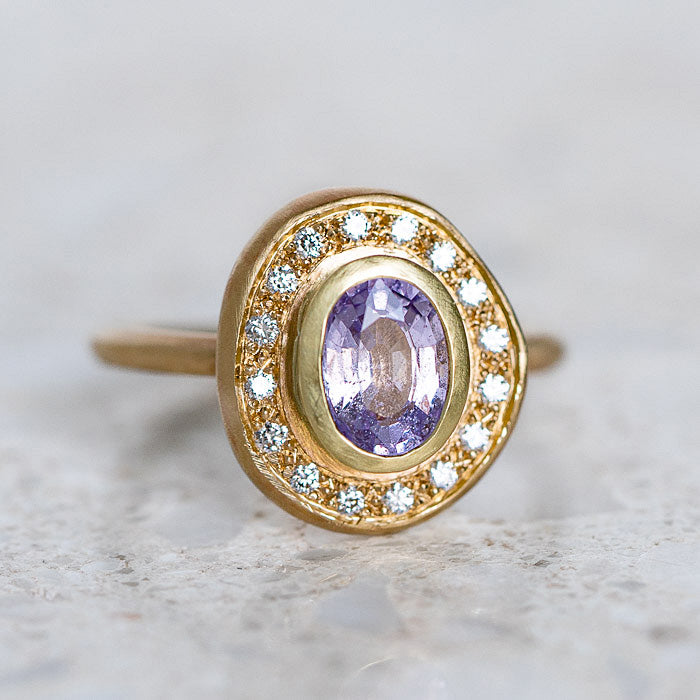 Lilac Sapphire Pompeii Ring in 14ct Yellow Gold, Size K 1/2 (In Stock)