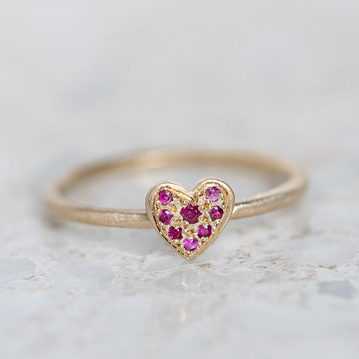 Pave Pink Sapphire Mini Heart Stacking Ring