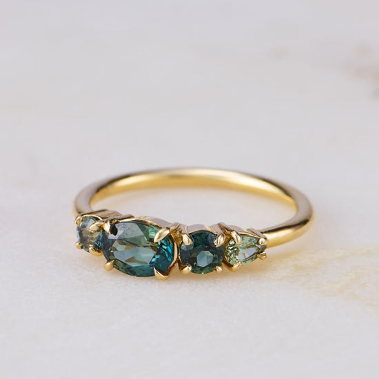 All Greens Sapphire Splice Ring in 14ct Yellow Gold, Size Q (In Stock)