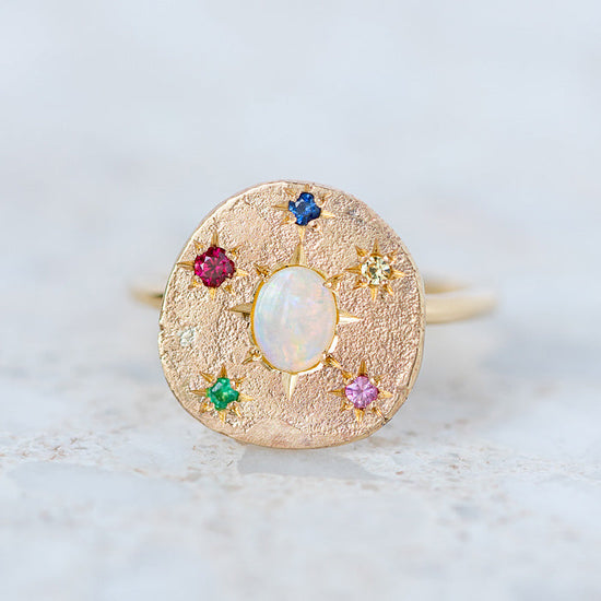 Opal Snowflake Pebble Ring in 9ct Yellow Gold, Size P 1/2 (In Stock)