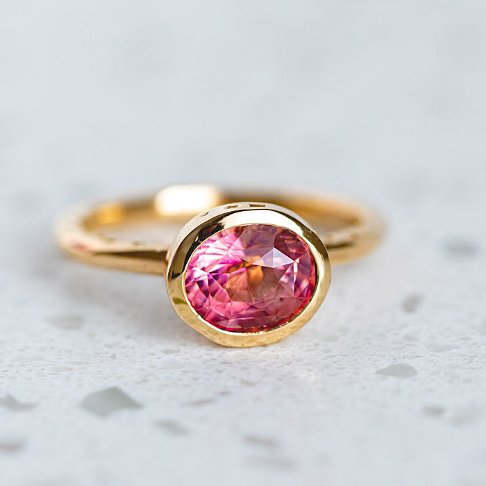 Pink Tourmaline Ruins Ring in 9ct Yellow Gold, Size S (In Stock)