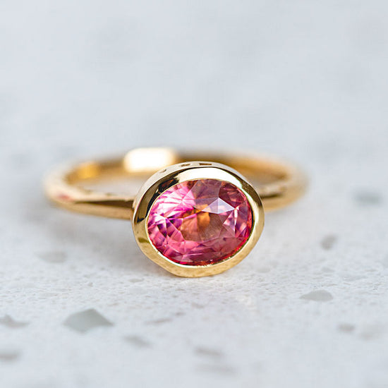 Pink Tourmaline Ruins Ring in 9ct Yellow Gold, Size S (In Stock)