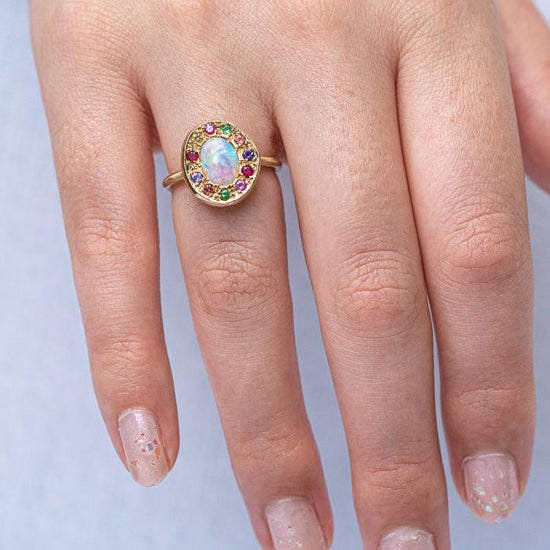 Rainbow Opal Pebble Ring – Sarah Gardner Jewellery